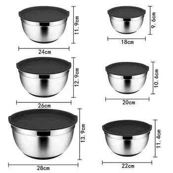 LMETJMA 6 шт. миски для смешивания из нержавеющей стали с черными крышками, кухонная вложенная миска для смешивания салата с нескользящим силиконовым дном JT327