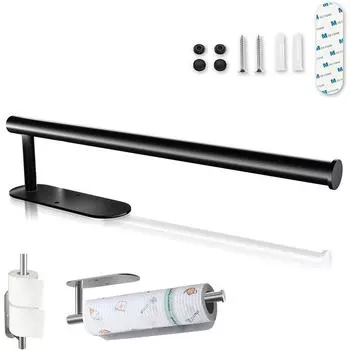 LMETJMA держатель для бумажных полотенец с клеевым креплением, настенное крепление под шкафом, держатель рулона бумажных полотенец из нержавеющей стали 304 JT223 серебряный