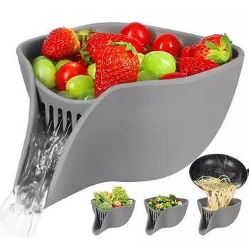 LMETJMA Drain Basket Strainer Silicone Sink Drain Basket with Spout 2.4 QT Colander Bowl Pasta Solad Drainer Strainer JT266 чёрный