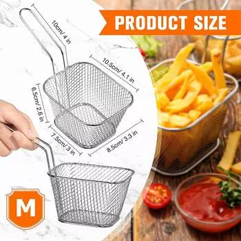 LMETJMA Корзина для картофеля фри Мини квадратная корзина для жарки с ручкой из нержавеющей стали Корзина для жарки чипсов во фритюре Сетчатая корзина для жарки чипсов JT94