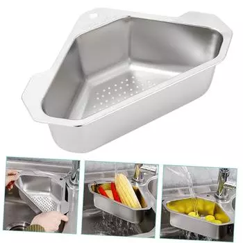 LMETJMA Корзина для слива воды из нержавеющей стали для мойки, корзина для слива воды для кухни, сито для мойки, дуршлаг, держатель для губки для мыла на присоске JT868 серебряный