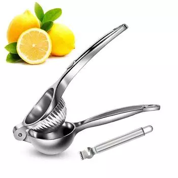 LMETJMA Lemon Squeezer Manual 304 Stainless Steel Lemon Citrus Press Juicer Squeezer with Zester Orange Citrus Crusher KC0246