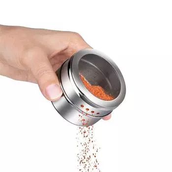LMETJMA Magnetic Spice Tins Stainless Steel Spice Jars with Clear Shaker Lids Pepper Spice Storage Jars With Spice Labels KC0050 светло-серый