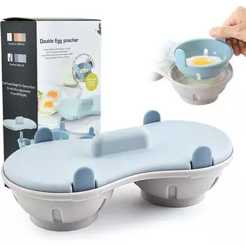 LMETJMA микроволновая печь для приготовления яиц, двухслойная яйцеварка для микроволновой печи, 2 отделения для яиц, пароварка, форма для вареных яиц JT398 синий