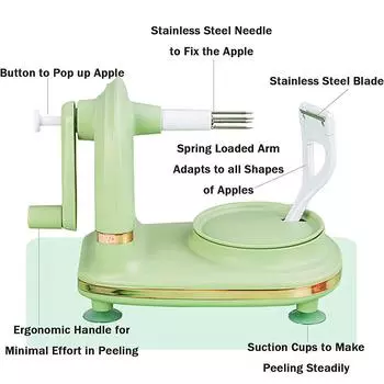 LMETJMA Многофункциональная овощечистка для яблок, вращающаяся овощечистка для яблок, груш, картофеля, яблок, манго из нержавеющей стали с присоской JT185 синий