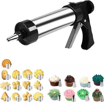 LMETJMA Набор для выпечки печенья, наборы для изготовления печенья с 13 формами для печенья и 8 кондитерскими насадками, наборы для украшения тортов KC0225 чёрный