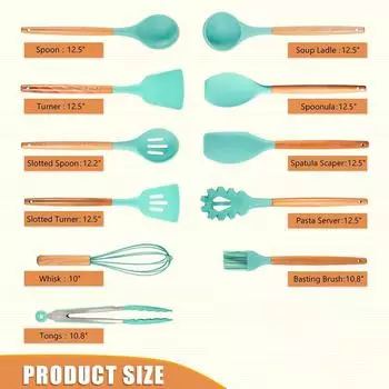 LMETJMA Набор кухонных принадлежностей из силикона - 446°F термостойкий набор кухонных принадлежностей щипцы для перемешивания лопатка ложка щетка венчик JT888