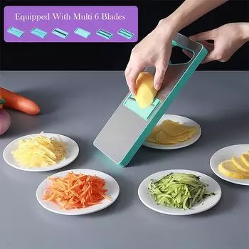 LMETJMA овощерезка-мандолина измельчитель с 6 сменными лезвиями измельчитель для лука, картофеля, моркови JT106 зелёный