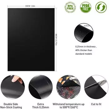 LMETJMA Прямая поставка ковриков для барбекю, антипригарные коврики для гриля, многоразовая ПТФЭ-подложка для барбекю с 1 силиконовой щеткой, инструменты для барбекю YT0400