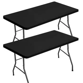 LMETJMA Прямоугольная скатерть, эластичные скатерти на резинке для столов 6 футов, моющаяся складная полиэстеровая скатерть JT898 85*85cm чёрный