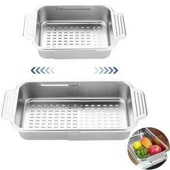 LMETJMA Расширяемый дуршлаг для мойки из нержавеющей стали, сушилка для посуды, кухонная сушилка, поддон для слива, органайзер для мойки JT318