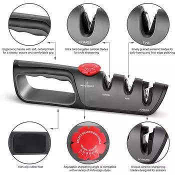 LMETJMA Регулируемая угловая точилка для ножей, 3 ступени, ручная профессиональная точилка для ножей и ножниц JT287 L красный