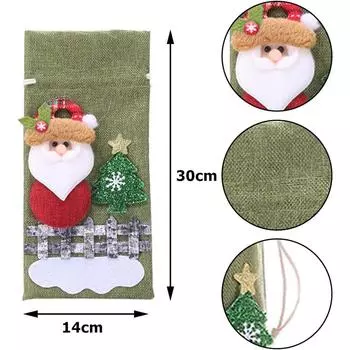 LMETJMA Рождественские мешочки для бутылок вина Льняные рождественские мешковины Мешки для вина Мешки для украшения бутылок вина с изображением лося и Санта-Клауса JT262