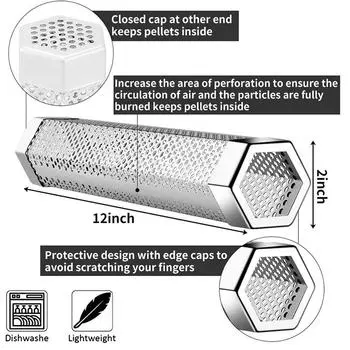 LMETJMA шестигранная трубка для копчения гранул 12 дюймов из нержавеющей стали для барбекю трубка для копчения древесных гранул для холодного/горячего копчения 5 часов JT185