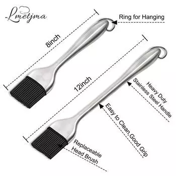 LMETJMA Силиконовая щетка для барбекю, не содержащая бисфенол А, щетка для полировки теста с ручкой из нержавеющей стали, щетка для масла индейки для гриля