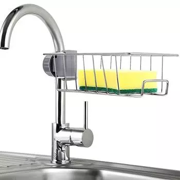 LMETJMA Sponge Holder Stainless Steel Sponge Holder Over Faucet for Kitchen Sink Detachable Hanging Faucet Drain Rack JT166