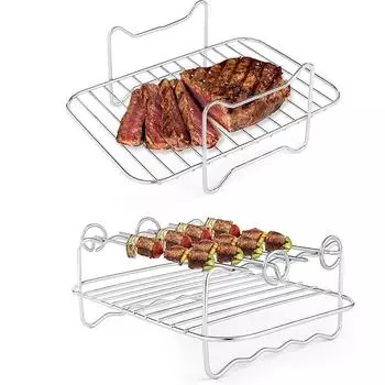 LMETJMA Стойка для фритюрницы с двумя корзинами, многоуровневая стойка для фритюрницы из нержавеющей стали с сушилкой и шампуром JT187