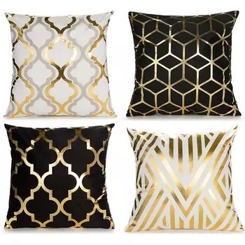 LMETJMA Золотая фольга Геометрические наволочки 45x45 см Декоративные чехлы для подушек на осень для дивана спальни дивана JT409 45x45cm