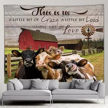 LMMRLM Гобелен Винтажная деревянная доска фермерский дом животное корова современная ткань для дома гостиная спальня декоративная настенная подвеска W180 x H180 cm
