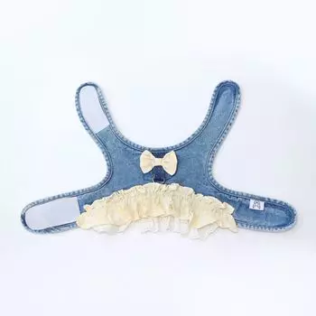 Lmodo Питомец Джинсовая Клетчатая Кружевная Юбка Милая Одежда для Питомца Жилет для Выгула Собаки Товары для Маленьких Питомцев Yellow L (Recommendation 4.50 kg-6.00 kg