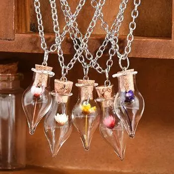 LNRRABC Lucky Стеклянная Бутылка Сухой Цветок Кулон Ожерелье Цепочка Модные Шикарные Женские Ювелирные Изделия Для Девочек зелёный