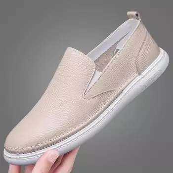 Loafers All-match Social Flats Mens Slip on Shoes Fashion Outdoor Walking Shoes Men All-match Sneakers Leather Office Footwear 38 бежевый
