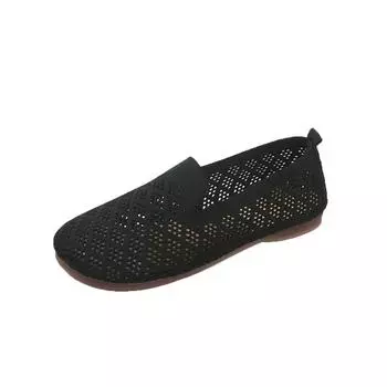 Loafers Autumn Casual Shoes Women Flat Heel Square Toe Hollow-out Sneakers Barefoot Shoe Moccasin Female Knitted 2024 New Work 35