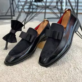 Loafers Butterfly-knot Slip-On Breathable Casual Shoes Handmade Zapatos De Vestir Hombre Men Dress Shoes 38 красный