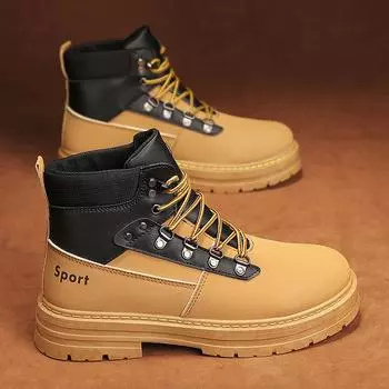 Loafers High-top Shoe Platform Sports Shoe Casual Sneaker Casual Leather Sports and Leisure Non-slip Casual Shoes High Boots New 39 чёрный