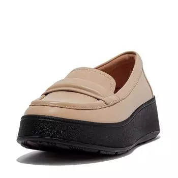 Loafers LEATHER FLATFORM LOAFERS Latte cm [Fit Flop] F-MODE PADDED-DETAIL Women s Beige/Black 22.0