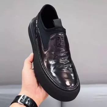 Loafers men s 2025 spring new men s shoes platform leather shoes British style increase round head one pedal lazy shoes tide 38