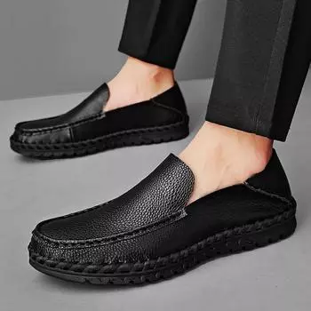 Лоферы мужские повседневные кожаные туфли для вождения в британском стиле, летние туфли-лодочки Lazy Doug, дышащие туфли-лодочки больших размеров 38 чёрный