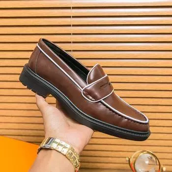 Loafers Shoes Men PU Splicing Low Heel Round Toe Professional Classic Business Dress Shoes Size 38-48 38 чёрный
