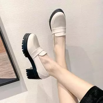 Loafers Shoes Pumps Lolita Shoes on Heels Japanese High School Student Girly Girl Platform Shoes JK Uniform Women Tacones Mujer 35 бежевый