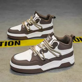 Loafers Skateboard Men s Autumn Sneakers Leather Shoe Casual Shoes Round Toe Fashion High-top Non-slip Soft and Comfortable 39 черный белый