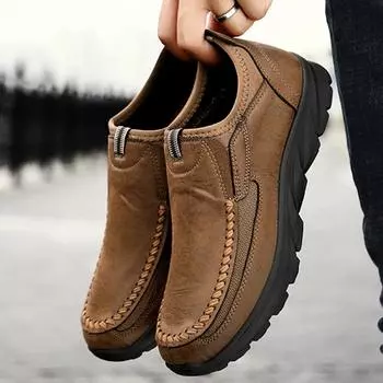 Loafers Sneakers 2024 New Fashion Handmade Retro Leisure Loafers Shoes Zapatos Casuales Hombres Men Casual Shoes 40 коричневый