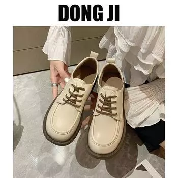 Loafers women s 2024 new spring popular women s shoes platform-soled lace-up single shoes spring and autumn versatile British small leather shoes 35 чёрный