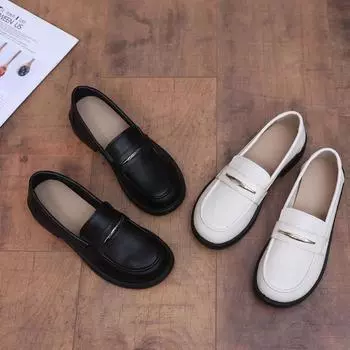 Loafers women s 2024 summer new women s British style small leather shoes one pedal women s shoes casual small fragrant single shoes 35 чёрный