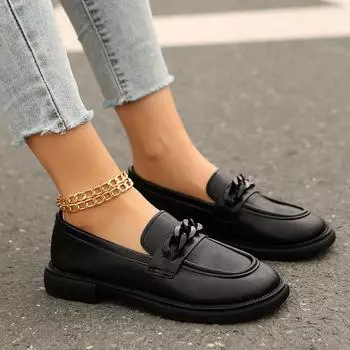 Loafers women s 2025 new fashion round head comfortable British style platform single shoes spring and autumn small leather shoes generation 36 чёрный