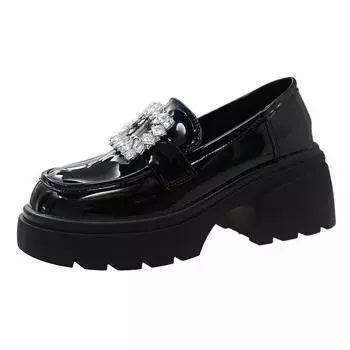 Loafers women s 2025 summer new popular retro rhinestones with skirts thick heels Korean small leather shoes 35