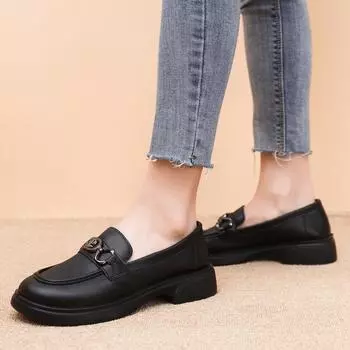 Loafers women s new retro British style low-top small leather shoes women s low-heeled one-pedal light and breathable women s shoes 36