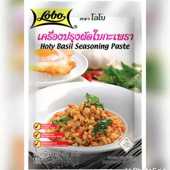 Lobo Thai Food Стир-фрай Приправа «Святой базилик» Пикантная паста карри Чили Листья базилика Соевый соус Соевые бобы Пшеница 50 грамм