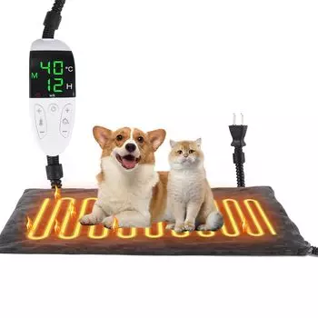 Loboout Hot Carpet for Constant Temperature Pet Stepless Temperature 12 Step Timer Dog Heater For Small Heater Whole Body Spiral Tube Overheat Bite серый