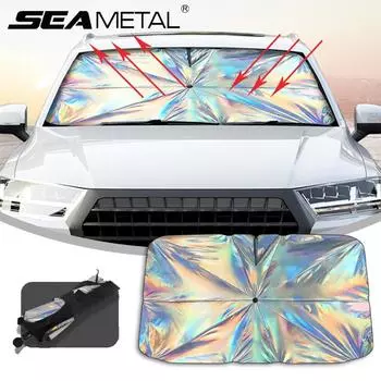 Лобовое стекло автомобиля SEAMETAL, козырек от солнца, зонтик от солнца, складная ручка, летняя защита от ультрафиолета, автокресло, теплоизоляция, автомобильные аксессуары 140*80CM