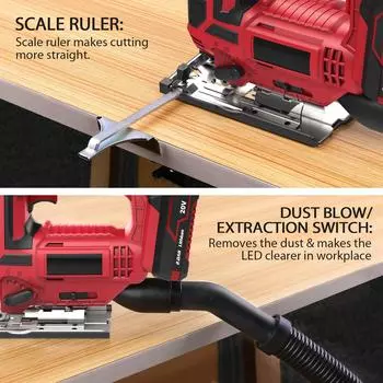 Лобзик 20 В, аккумуляторный лобзик для деревообработки с 4 орбитальными настройками, 2700 оборотов в минуту, 10 полотен с хвостовиком US Plug красный
