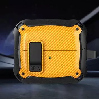 Lock Galaxy Buds 3 Pro Protective Case for Samsung Buds3 Earphone Case Buckle Drop-Proof Simple Galaxy Buds 3 Pro Protective Case Soft Creative Galaxy Buds 3 Pro send Hook Yellow-Carbon pattern