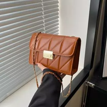 Lock temperament simple solid color chain underarm bag small bag women s 2024 spring new Korean version shoulder messenger bag чёрный