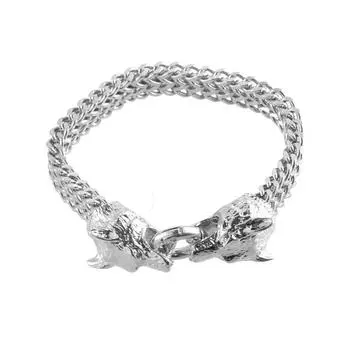 Locomotive Cool Guy Stainless Steel Men Bracelet Fashion Jewelry Exquisite Gift Wolf Head Bracelet silver-19cm