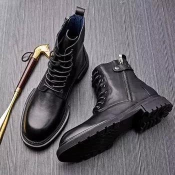 Locomotive Leather Boots Men s Short Boots High-Bottle British Style Retro Boots Men s Thick Soled Heightening Wolf Boots 38