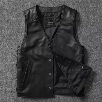 Locomotive Wind Vest Tide Велосипедный костюм Чистый первый слой коровьей кожи Куртка мужская S чёрный